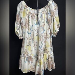 Hello Molly Cream Floral Tiered Mini Dress with Pastel Accents